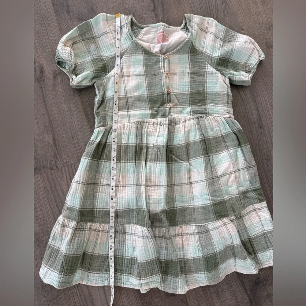 Cat & Jack Plaid Puff Sleeve Dress in Mint Green and Cream - Picture 4 of 6